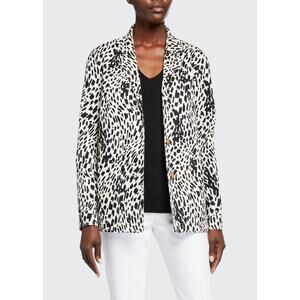 NWOT Lafayette 148 Coleman Cheetah-Print 100% Cotton Twill Blazer XL Black White